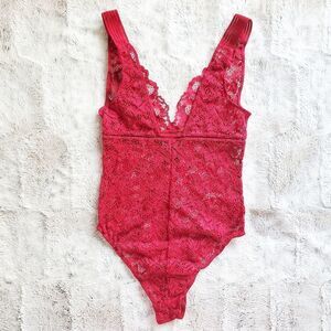 Victoria's Secret Unlined Red Lace Bodysuit | XS